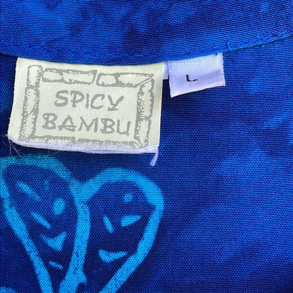 Spicy Bamboo Size Large Vintage Classic Summer Dress Midi Blue Button Down - Picture 7 of 12